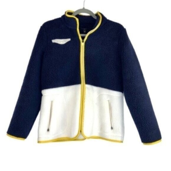 Talbots Colorblocked Full Zip Sherpa Sweater Jacket Blue White - Picture 2 of 7